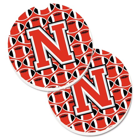 Carolines Treasures Letter N Football Scarlet and Grey  Cup Holder Car Coaster, PK2 CJ1067-NCARC